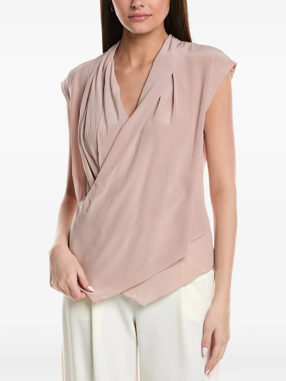 Brunello Cucinelli draped silk top Beige