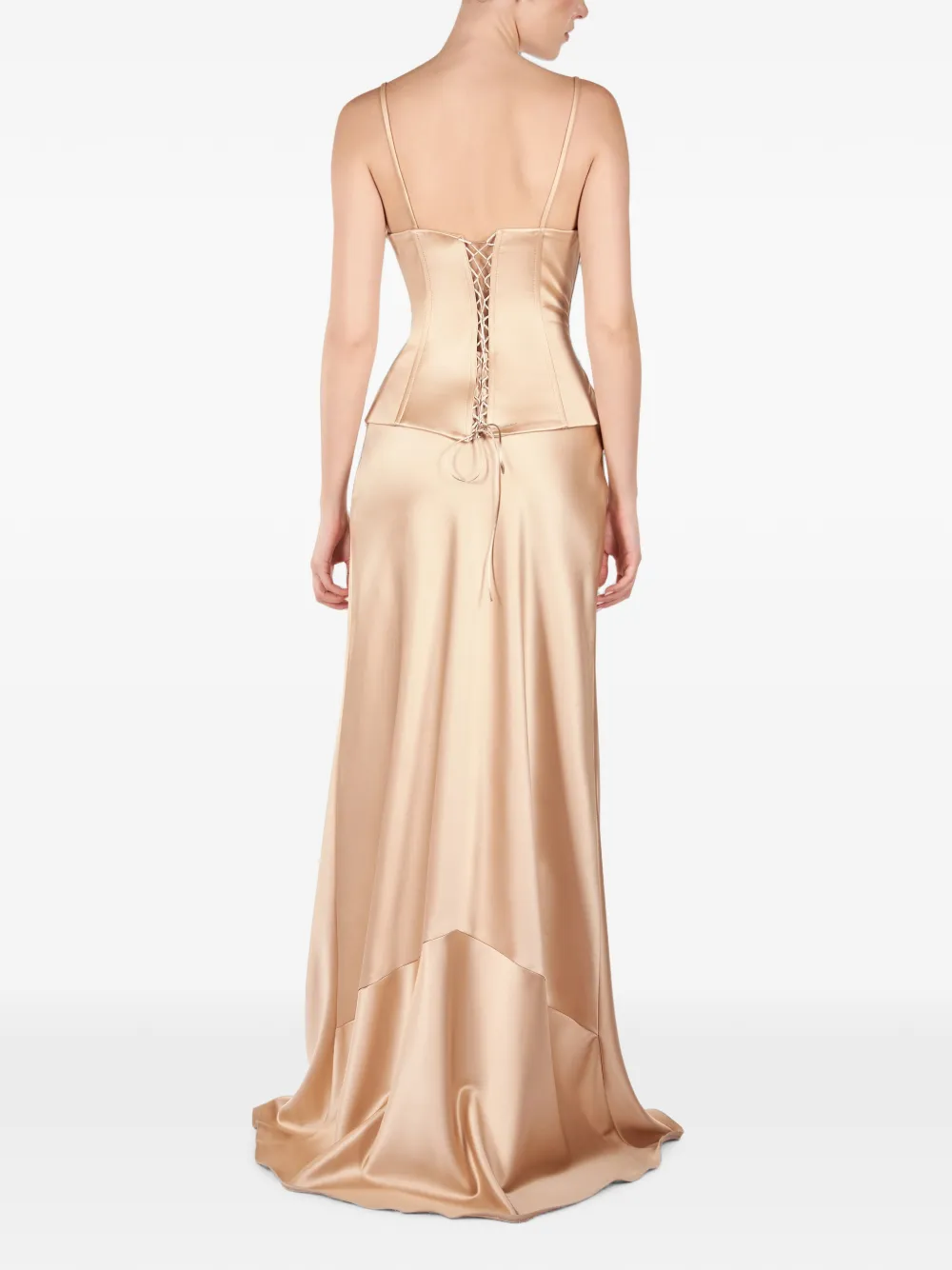 ANDREEA VENECIUC Champagne Élise maxi-korsetjurk met veters Beige