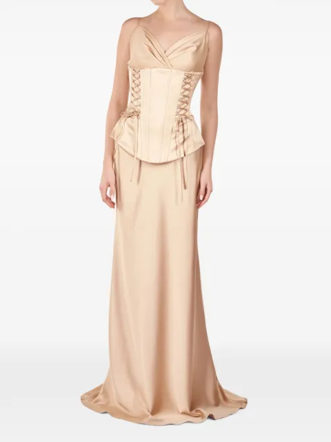 ANDREEA VENECIUC Champagne Élise lace-up corset maxi dress