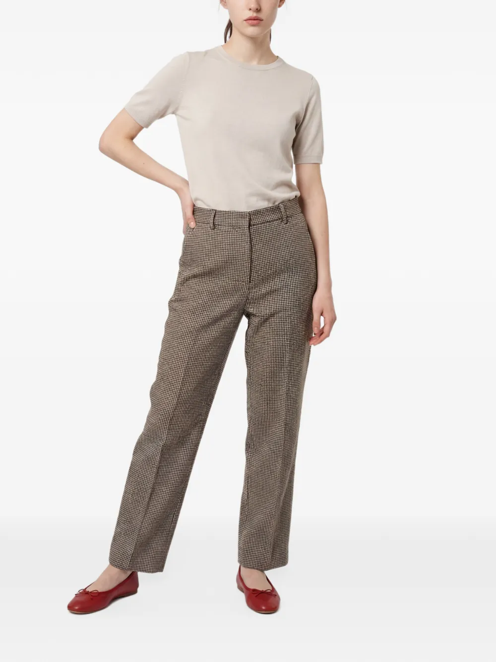 Brunello Cucinelli Pantalon met pied-de-poule print Bruin