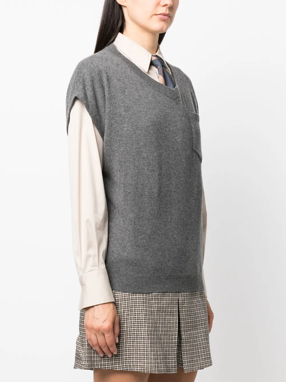 Brunello Cucinelli Trui met V-hals en zak-detail Grijs