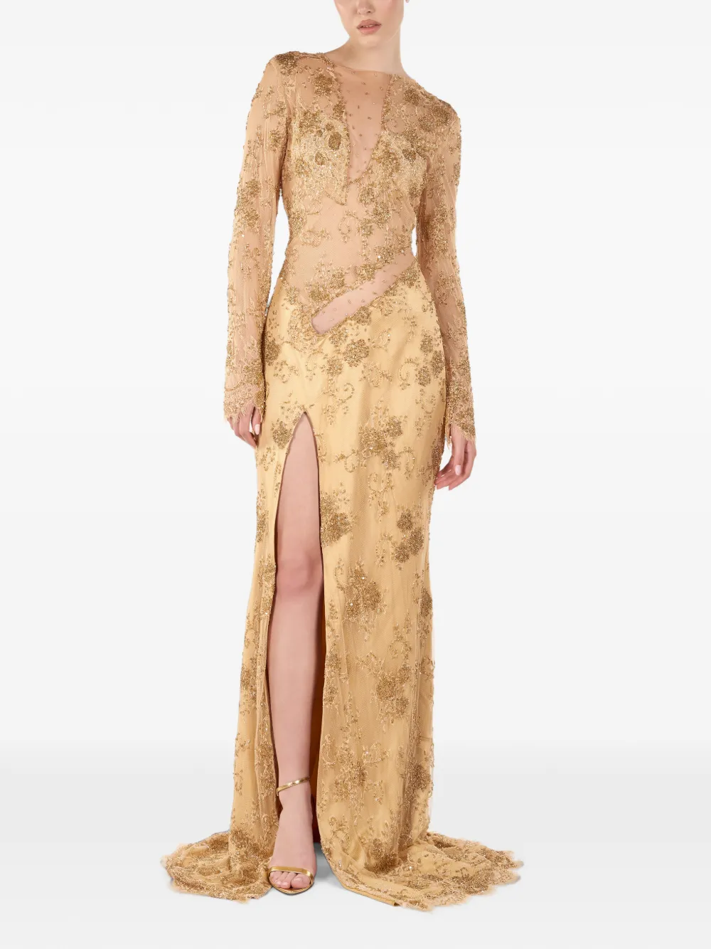ANDREEA VENECIUC Aurelia bead-embellished lace-overlay maxi dress
