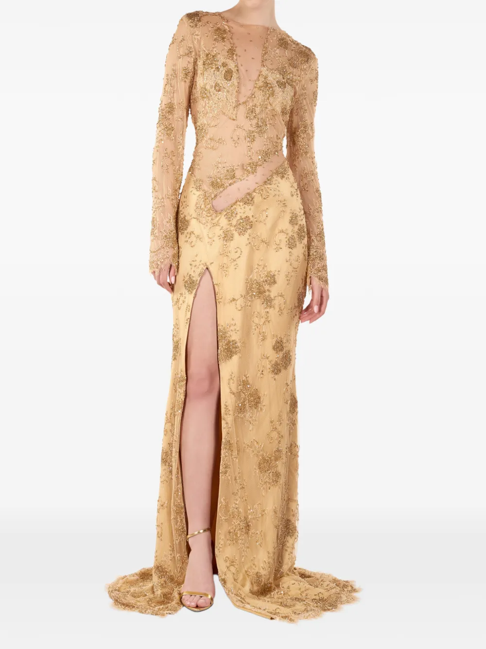 ANDREEA VENECIUC Aurelia bead-embellished lace-overlay maxi dress