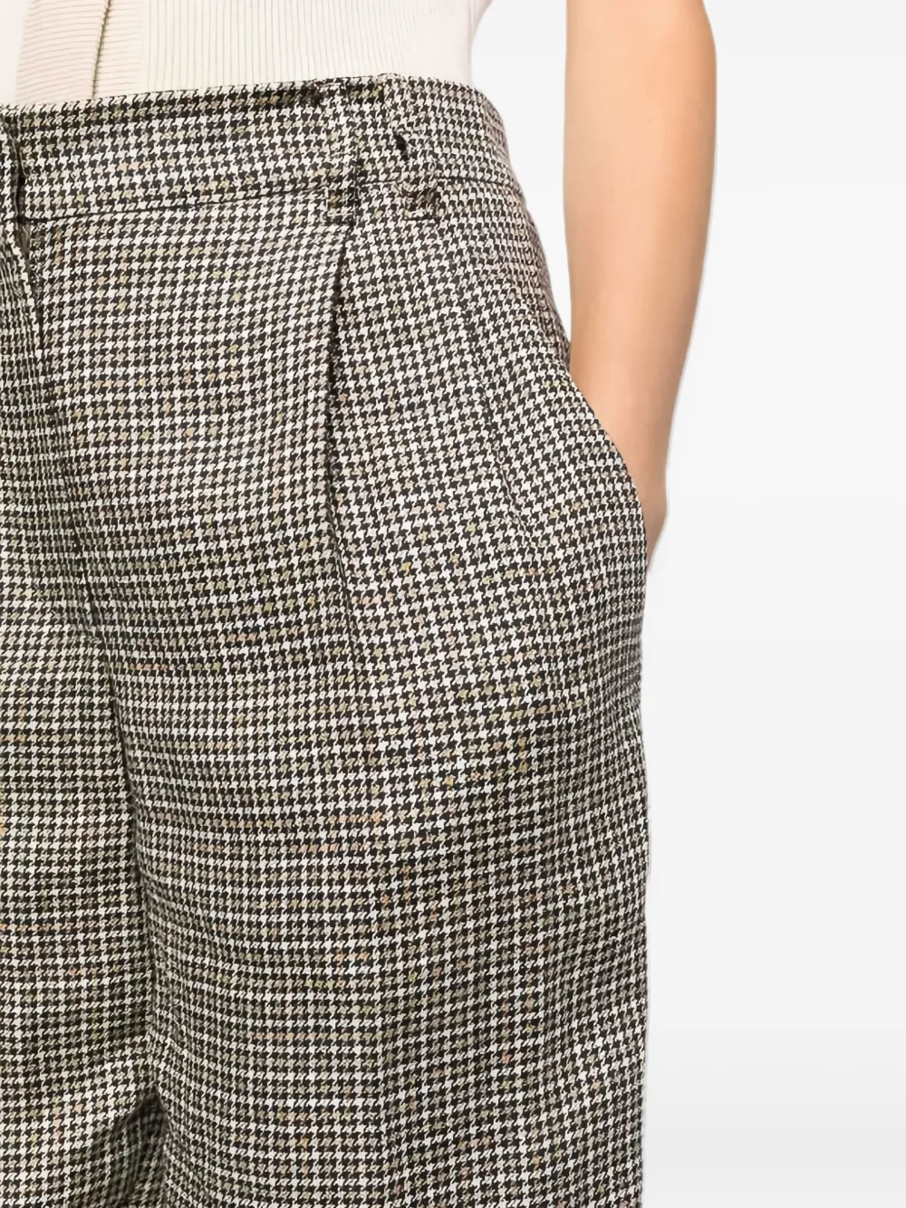 Brunello Cucinelli Plooibroek met pied-de-poule print Beige