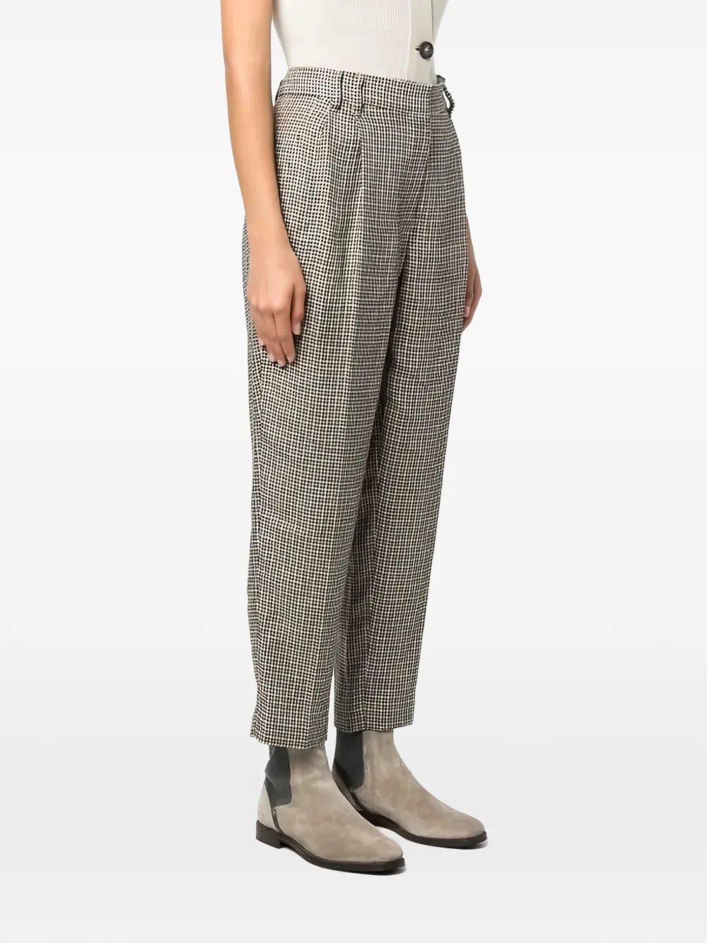 Brunello Cucinelli Plooibroek met pied-de-poule print Beige