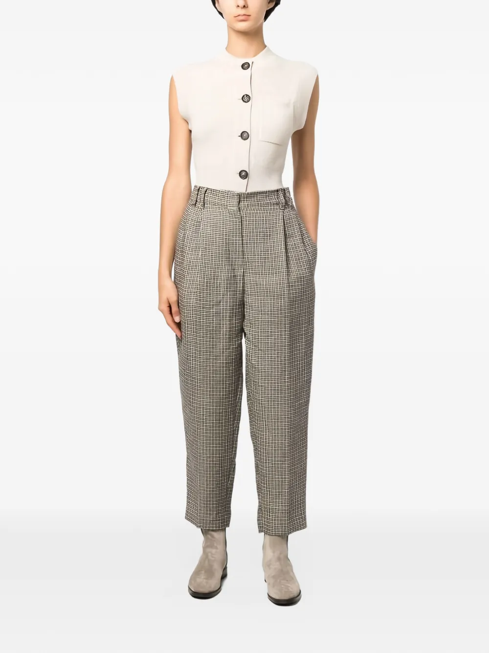 Brunello Cucinelli Plooibroek met pied-de-poule print Beige