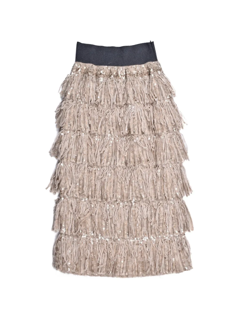 Brunello Cucinelli sequin-embellished midi fringed skirt - Toni neutri