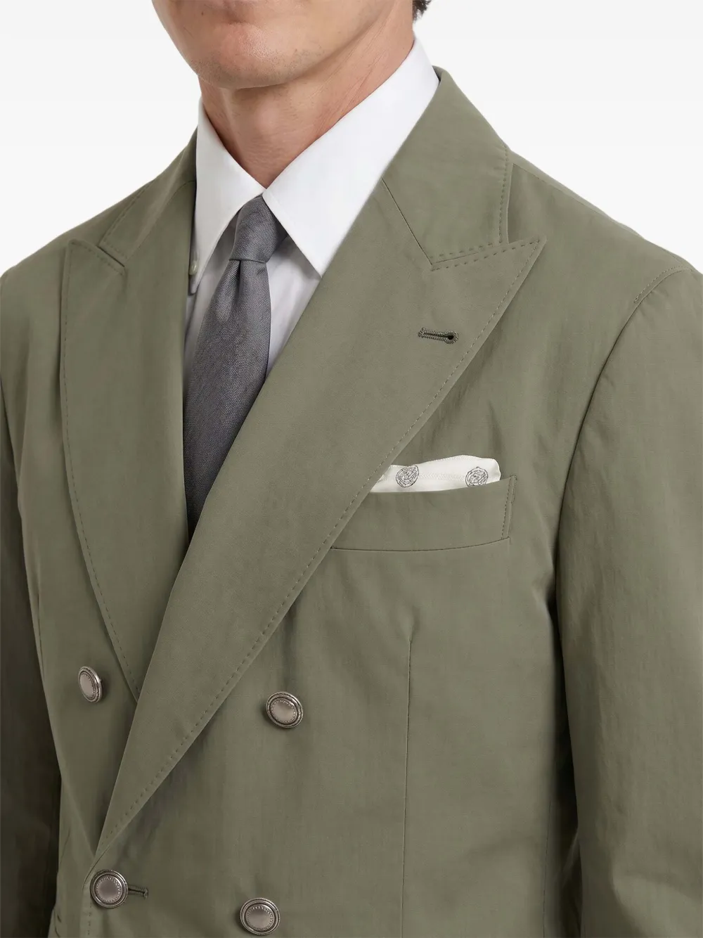 Brunello Cucinelli double-breasted cotton blazer Groen