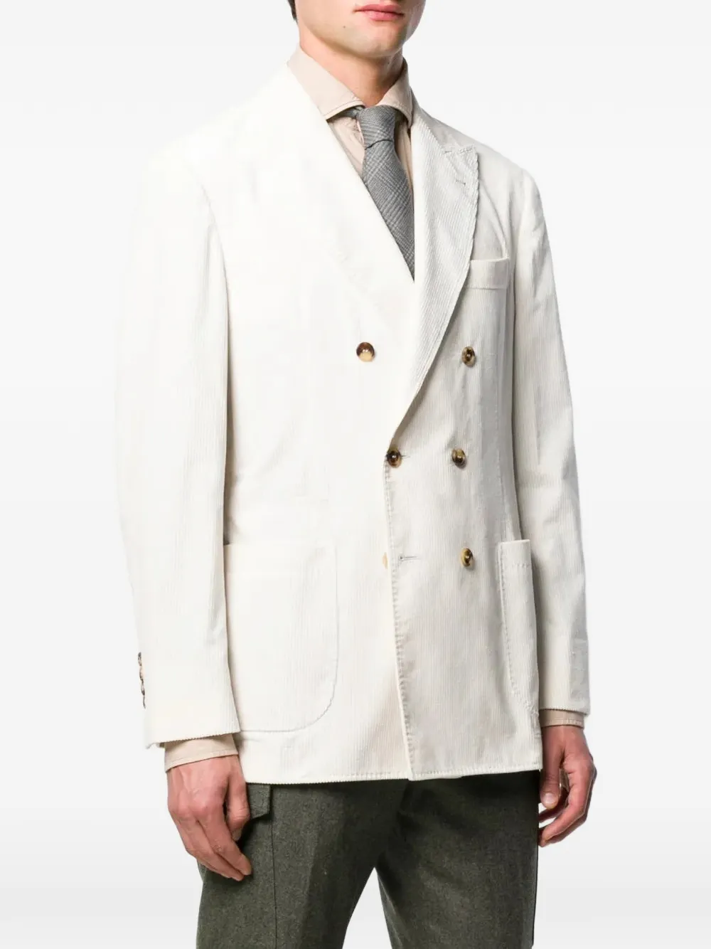 Brunello Cucinelli double-breasted corduroy blazer Wit
