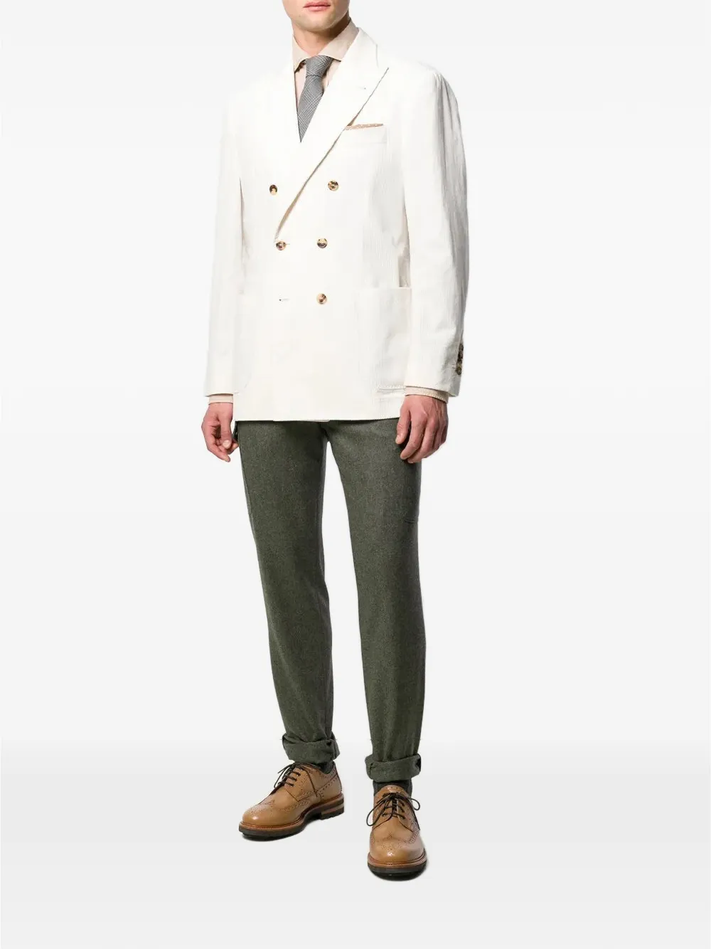 Brunello Cucinelli double-breasted corduroy blazer Wit
