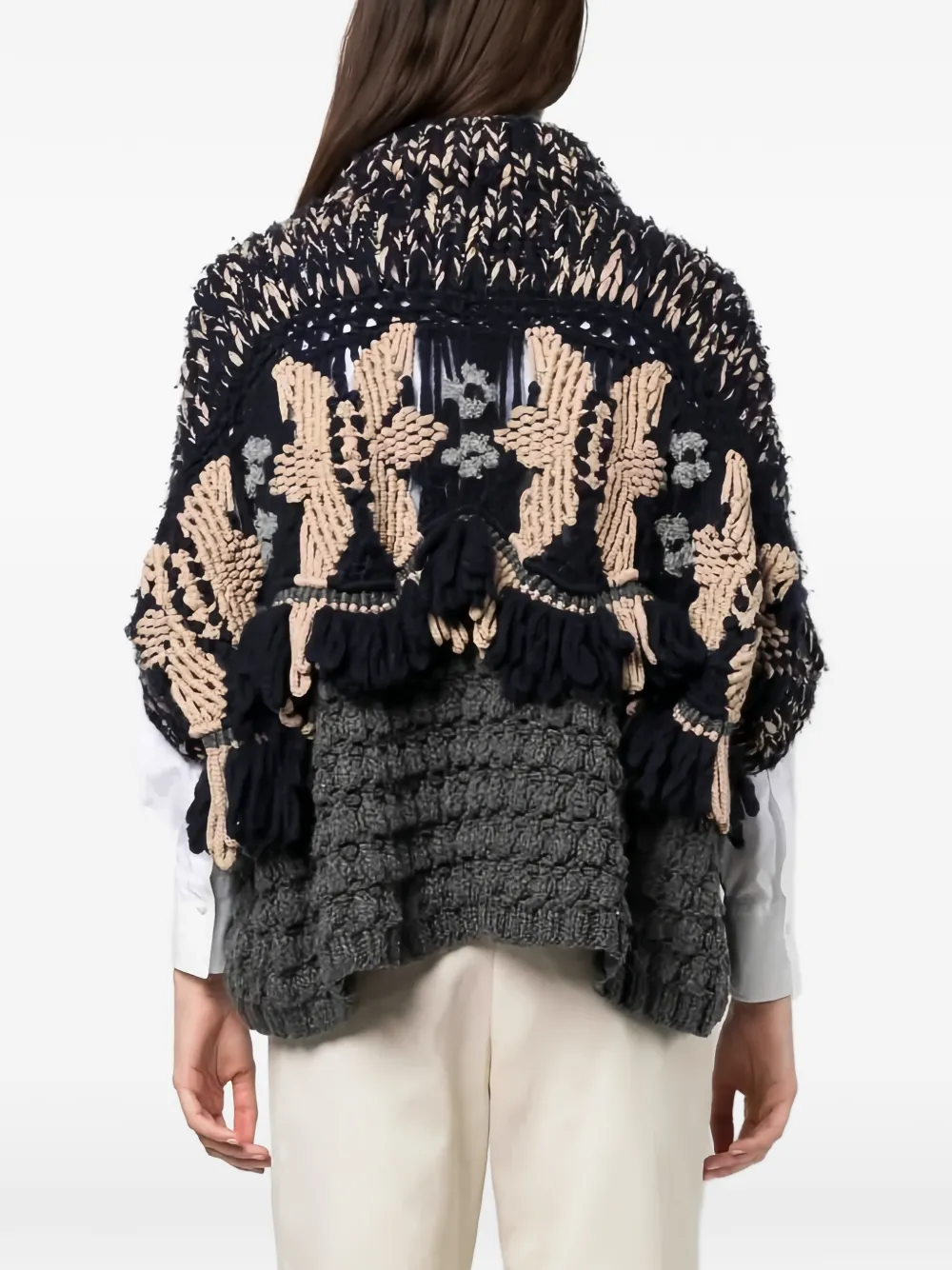 Brunello Cucinelli Chunky gebreide trui met bloemen-patroon Zwart