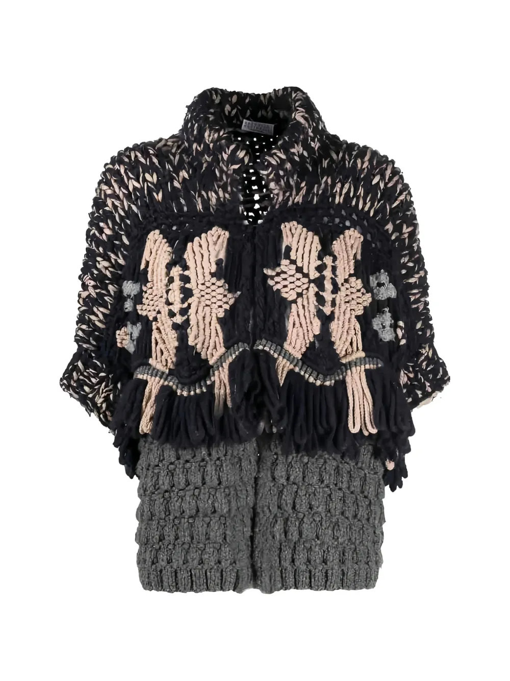 Brunello Cucinelli floral-intarsia chunky-knit cardigan - Black