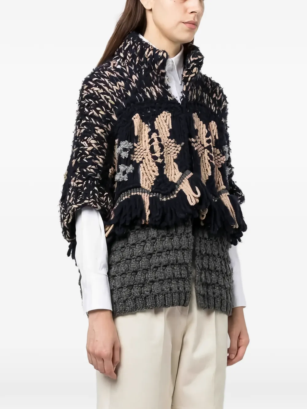 Brunello Cucinelli Chunky gebreide trui met bloemen-patroon Zwart