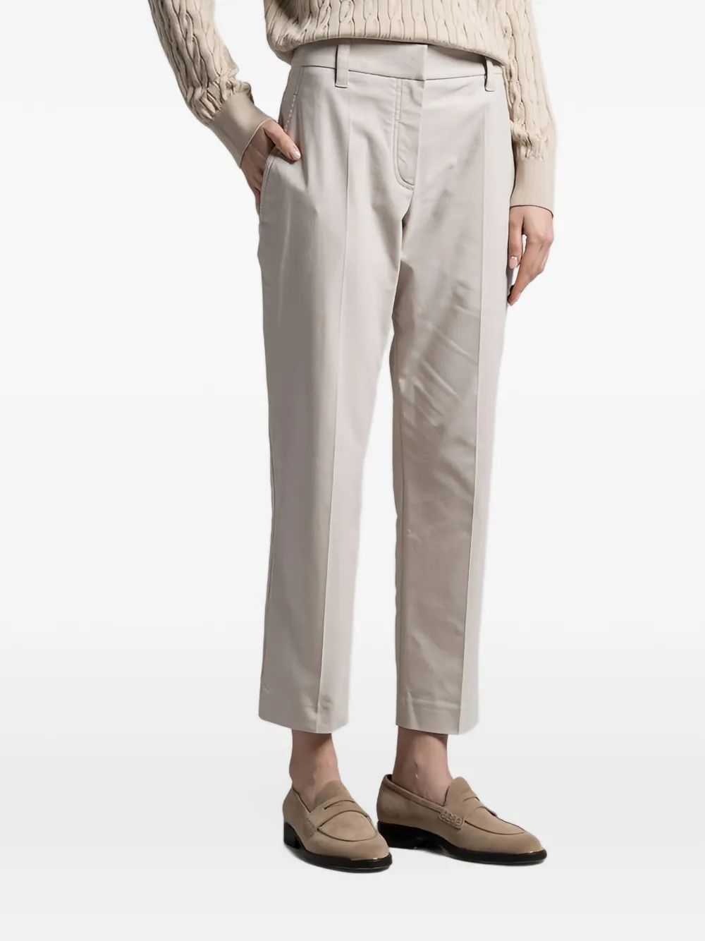 Brunello Cucinelli front-crease slim-fit trousers - Nude
