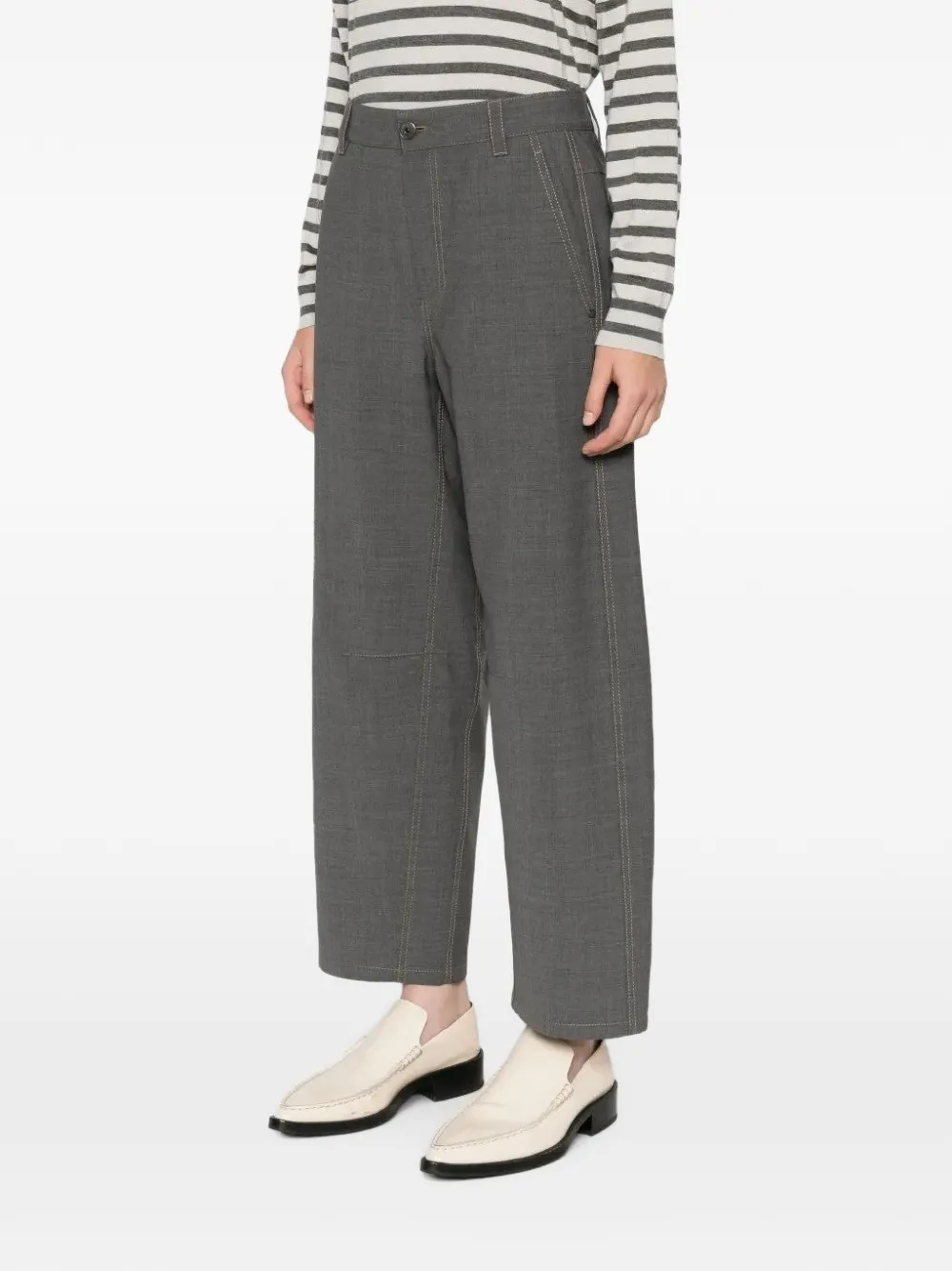Brunello Cucinelli contrast-topstitched straight-leg trousers Grijs