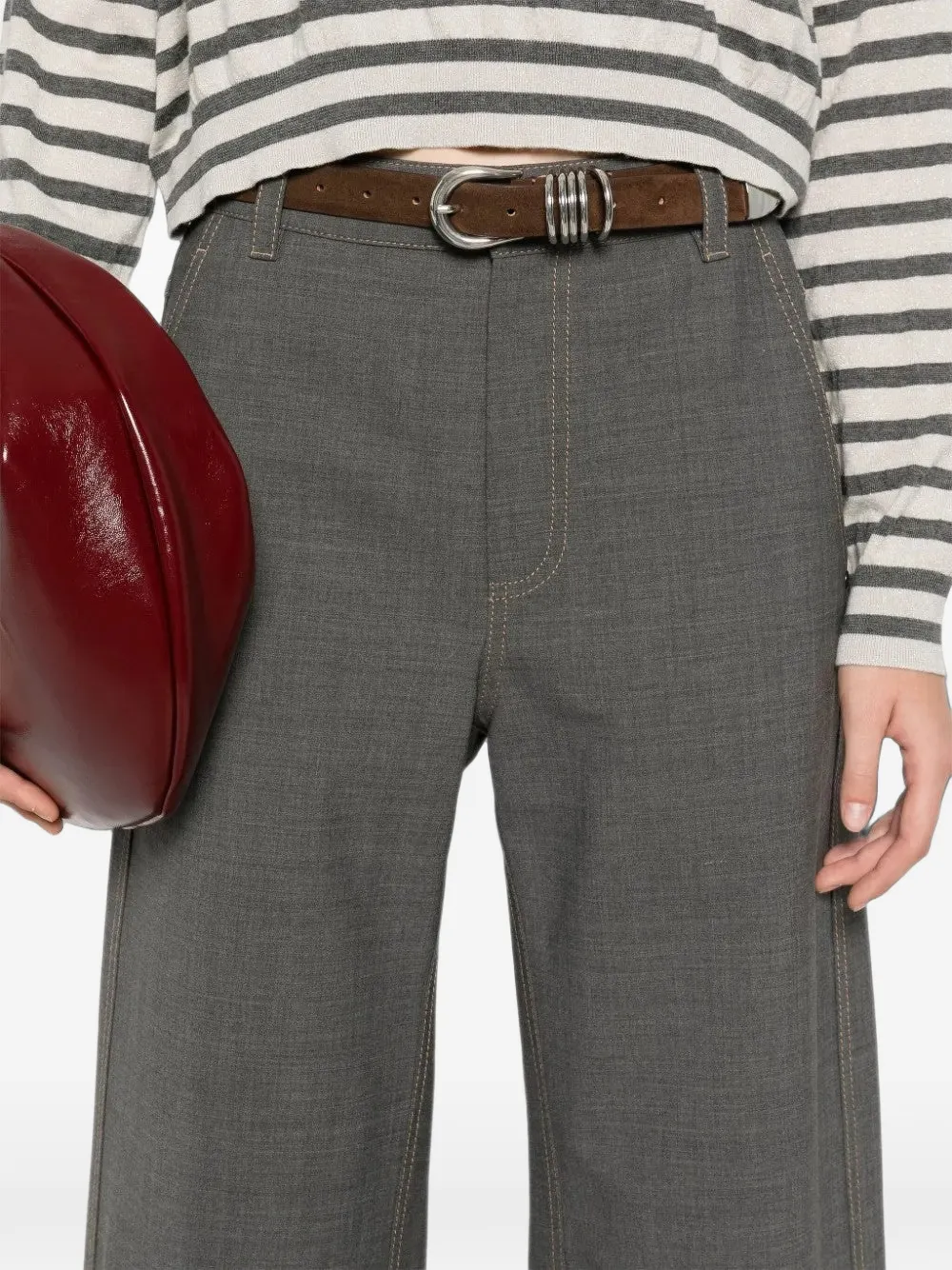 Brunello Cucinelli contrast-topstitched straight-leg trousers Grijs
