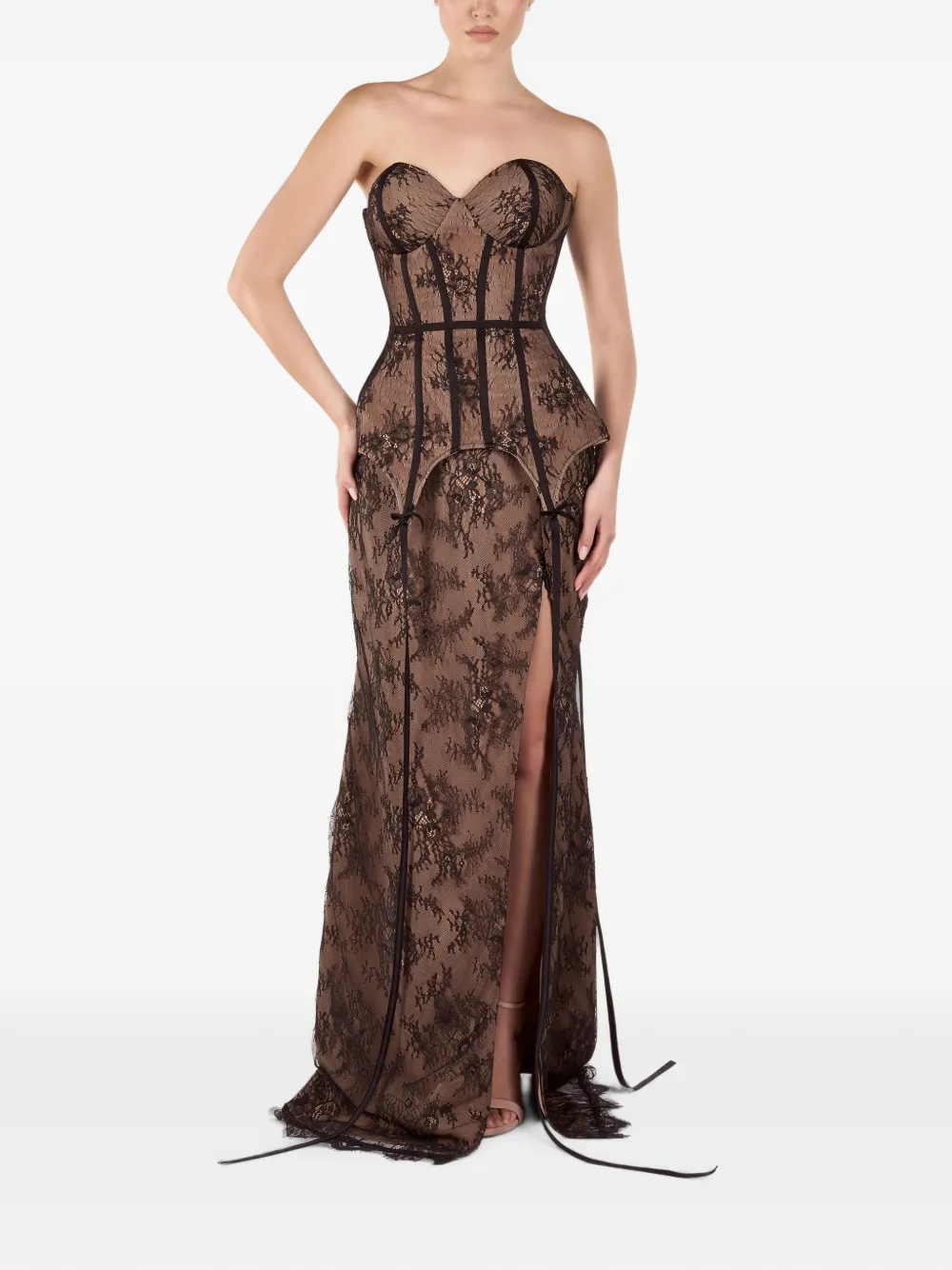 ANDREEA VENECIUC Isadora lace-overlay peplum maxi dress