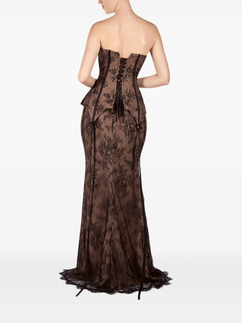 ANDREEA VENECIUC Isadora peplum maxi-jurk met kant Beige