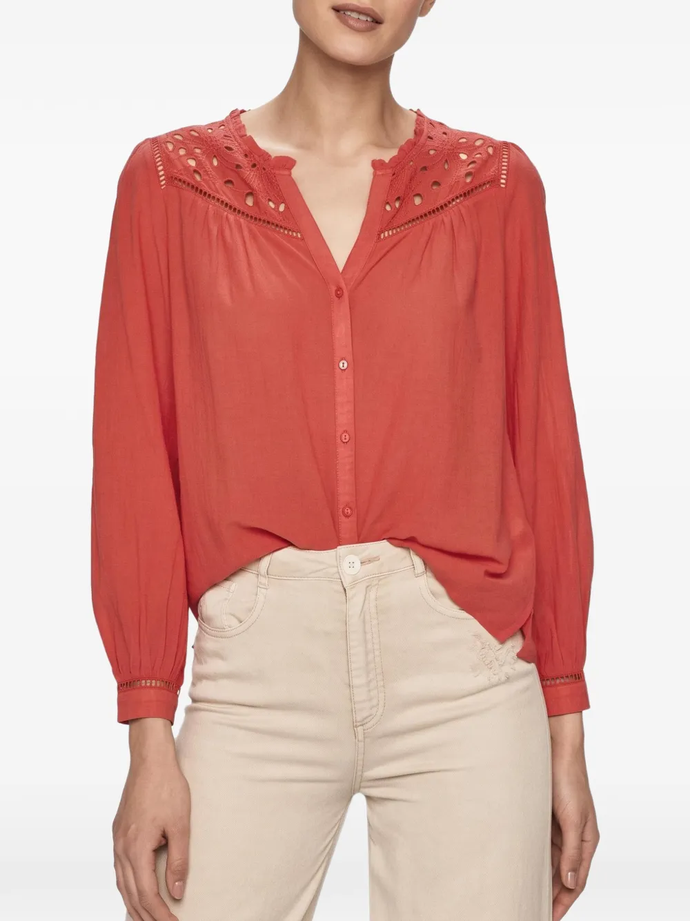 Pepe Jeans lace-detail button-up blouse - Arancione