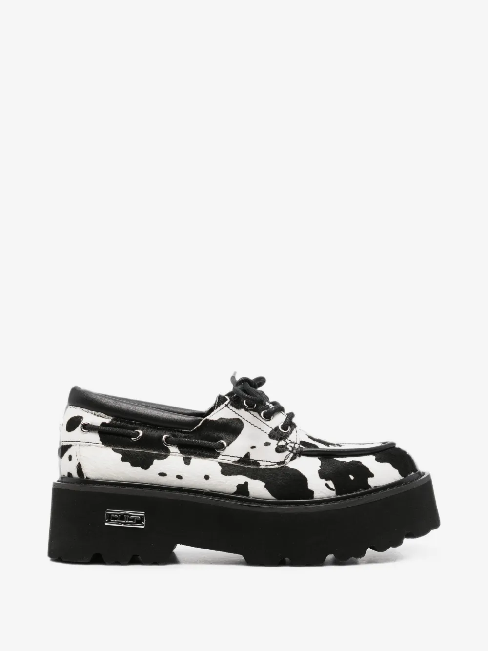 cow-print platform loafers