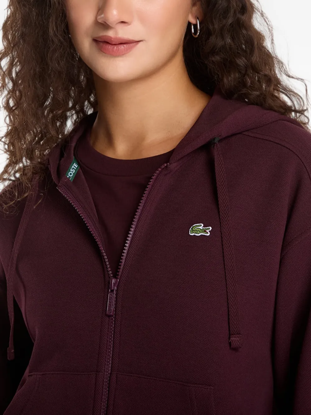 Lacoste logo-patch zip-up hoodie Paars