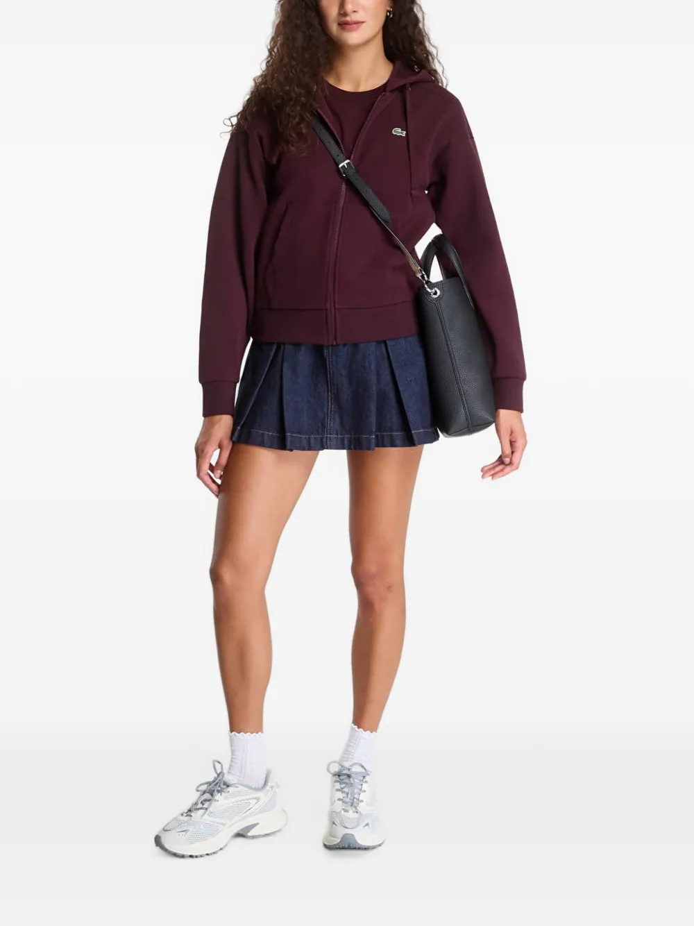 Lacoste logo-patch zip-up hoodie Paars