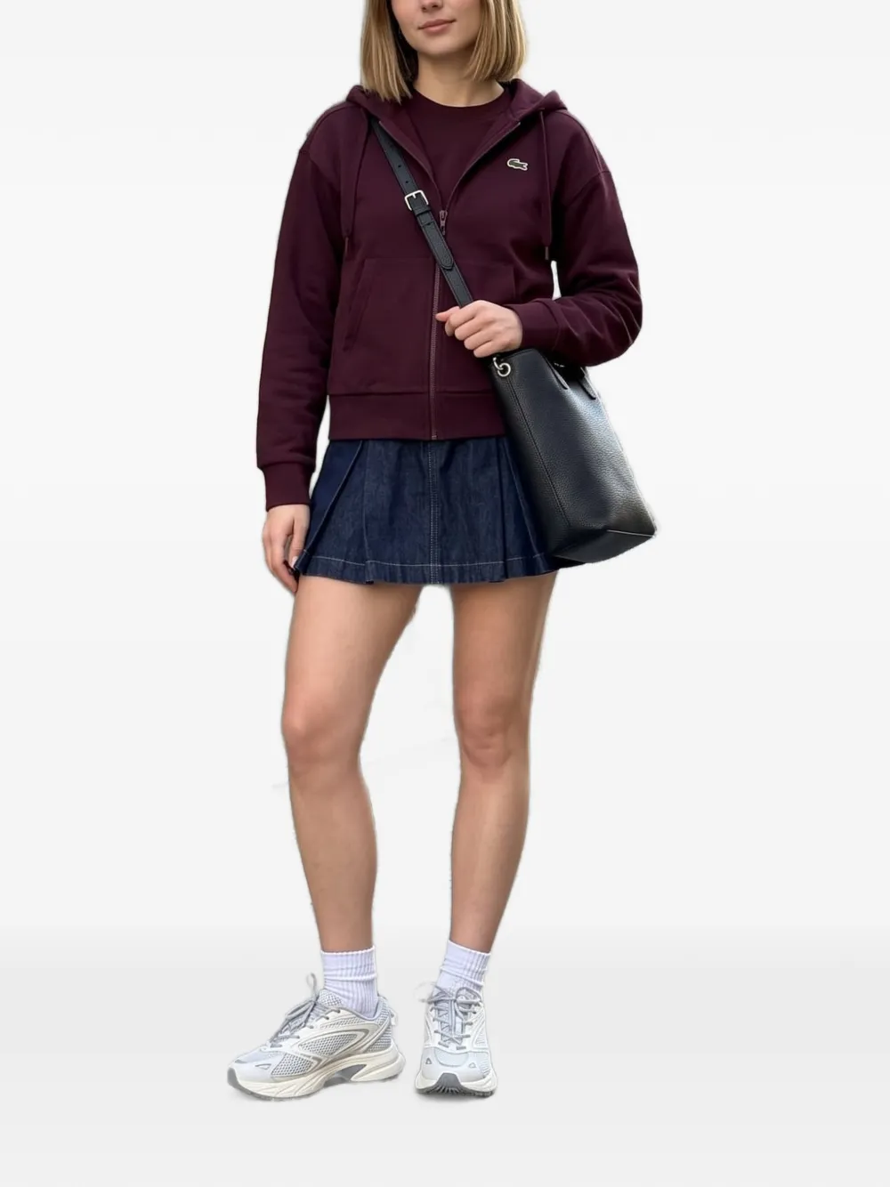 Lacoste logo-patch zip-up hoodie Paars