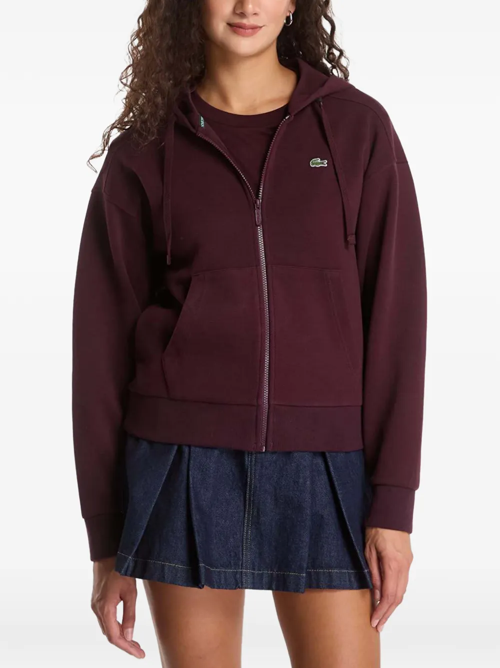Lacoste logo-patch zip-up hoodie Paars