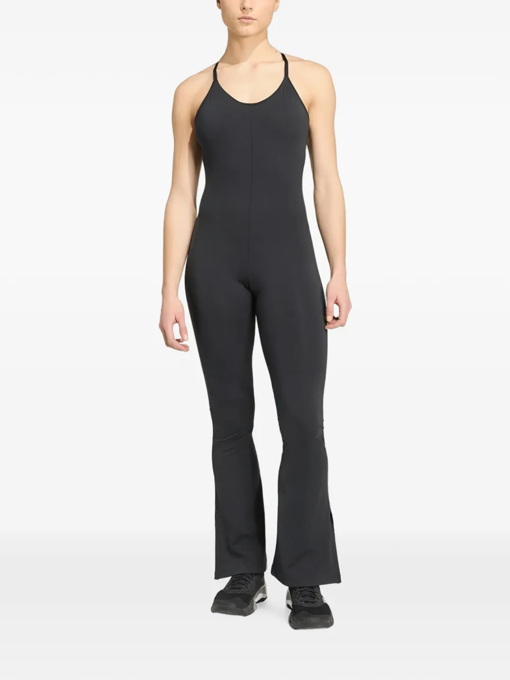 Adidas Originals All Me Flare Open-back Jumpsuit In Black