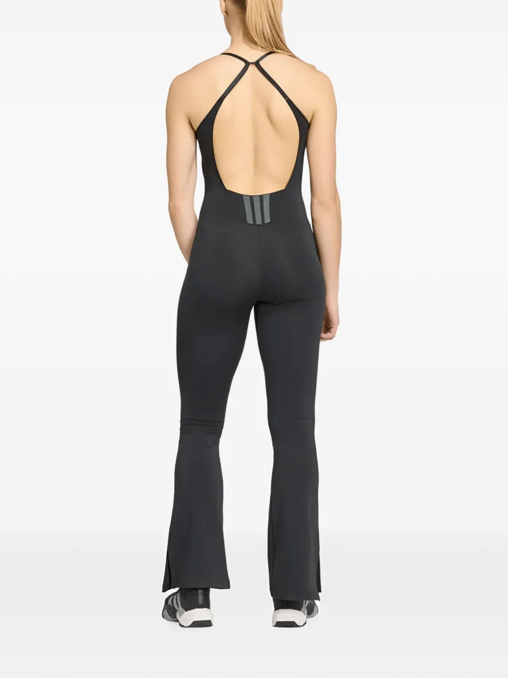 adidas All Me Flare jumpsuit met open rug Zwart