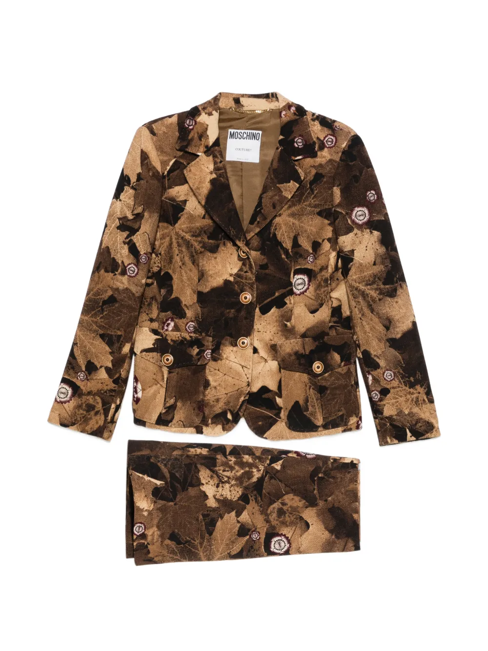 Moschino Pre-Owned 1990s leaf-print skirt suit - Marrone