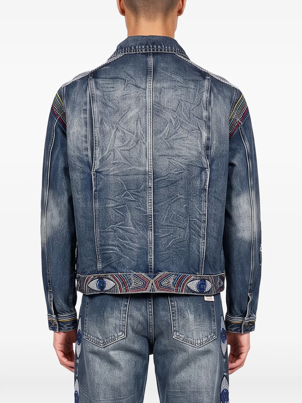 KidSuper Denim jack met acid-wassing en geborduurd oog Blauw