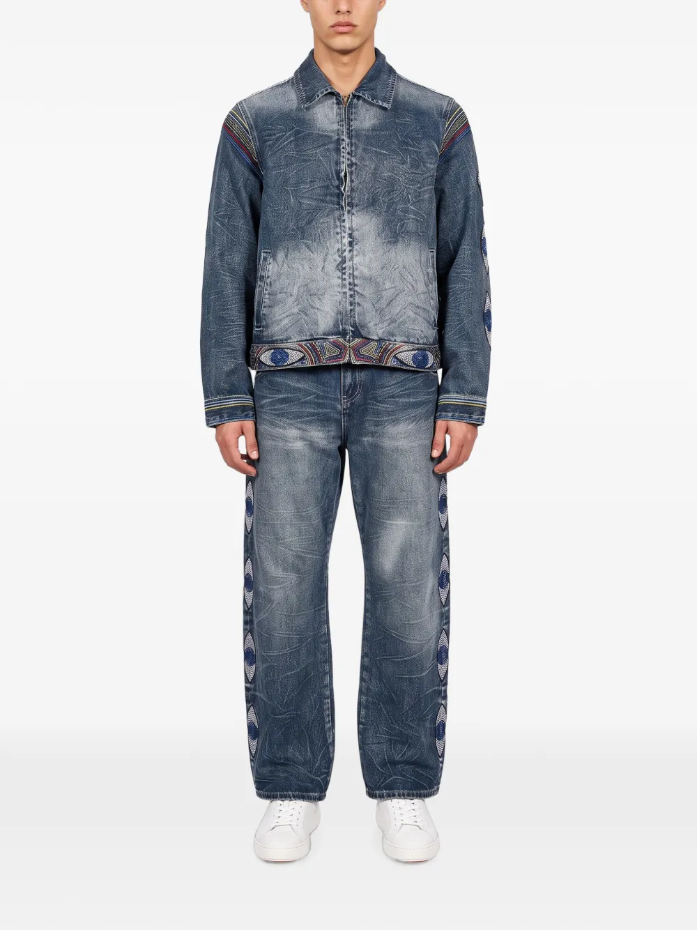 KidSuper Denim jack met acid-wassing en geborduurd oog Blauw