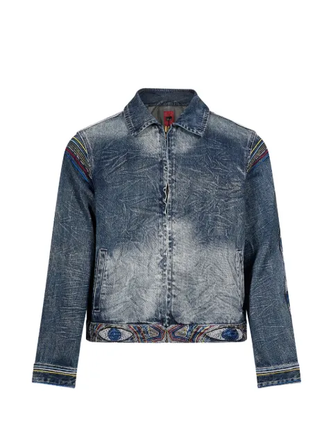 KidSuper eye-embroidery acid-wash denim jacket