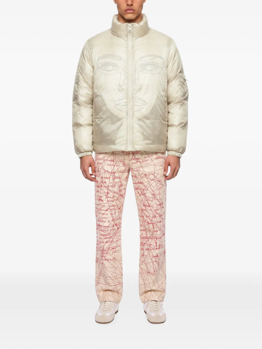 KidSuper Gewatteerd jack met gezichts-print Beige