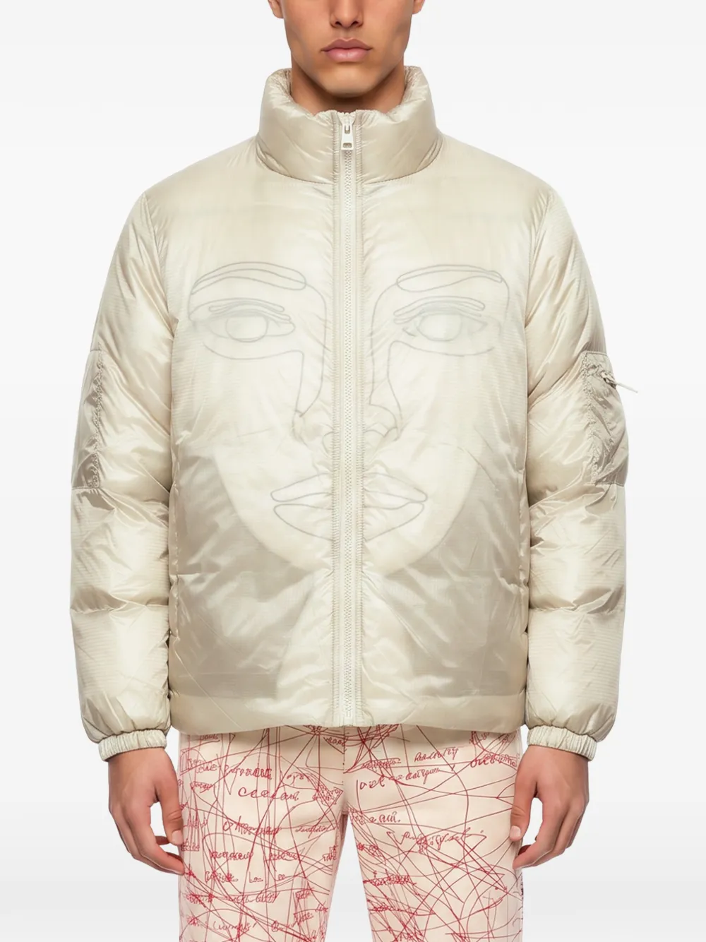 KidSuper Gewatteerd jack met gezichts-print Beige