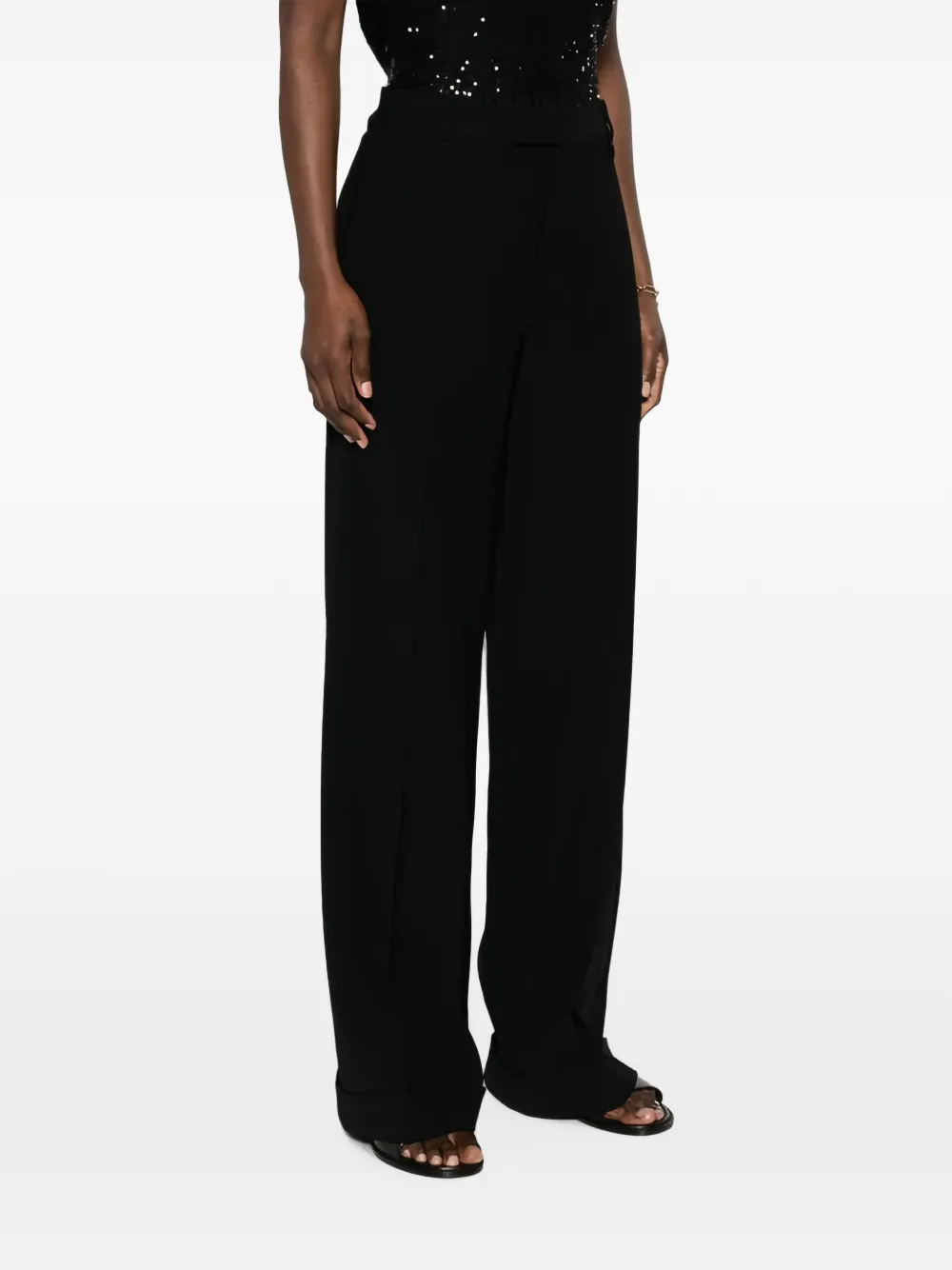 Brunello Cucinelli wide-leg cuffed-hem trousers Zwart