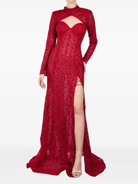 ANDREEA VENECIUC Scarlett Rouge lace-overlay cut-out gown
