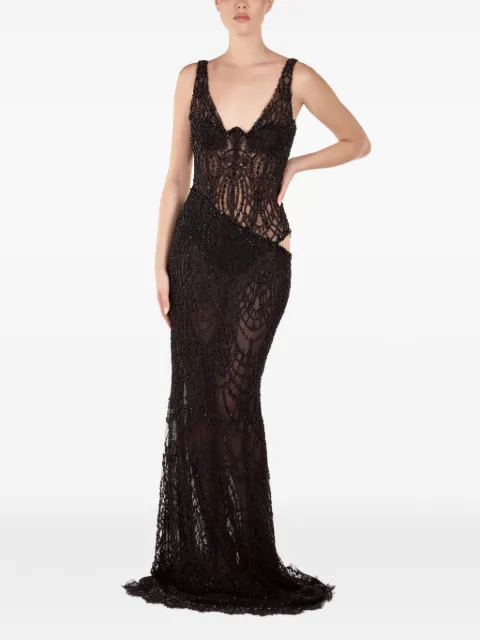 ANDREEA VENECIUC Noire Elise bead-embellished lace maxi dress