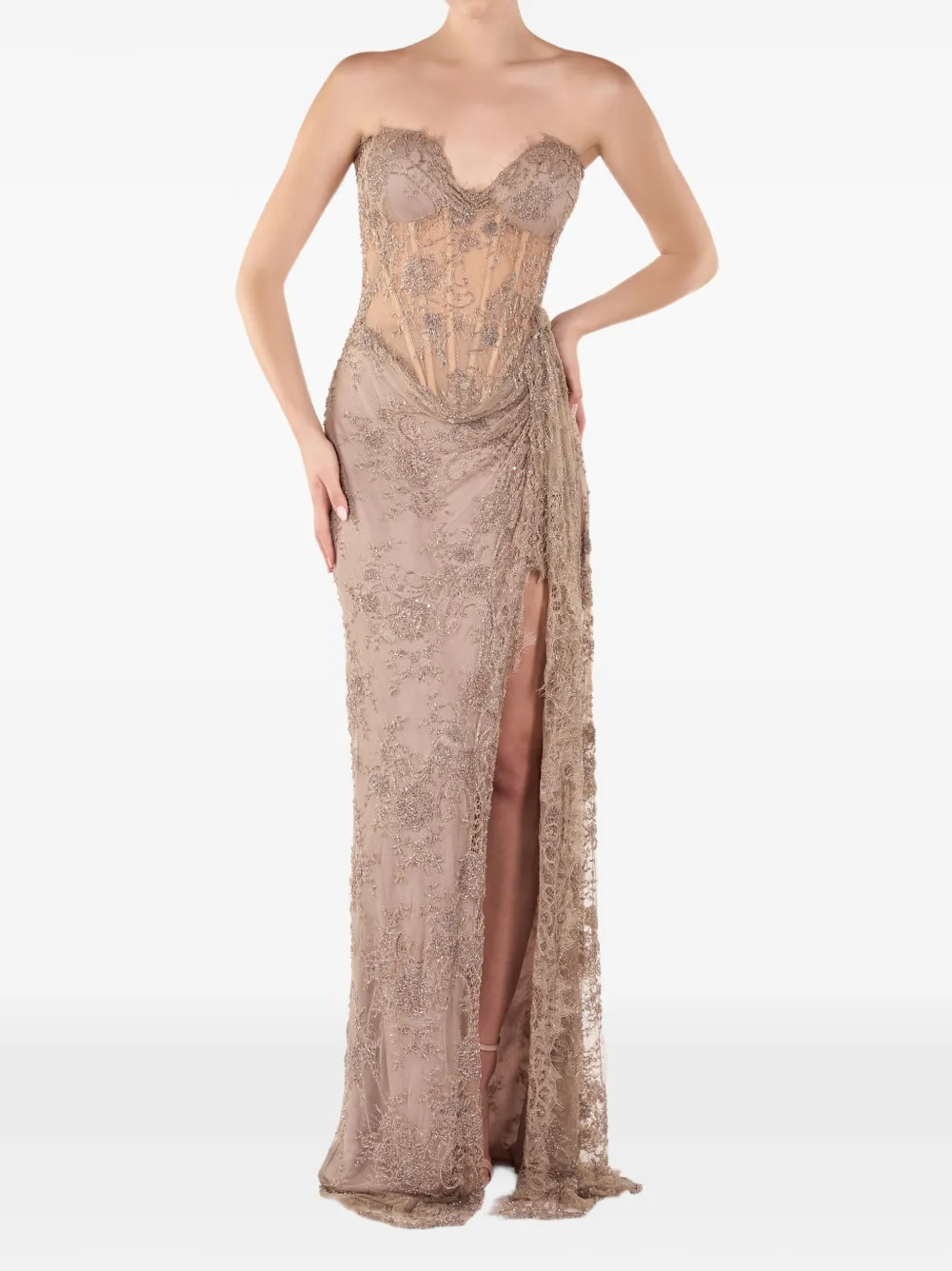 ANDREEA VENECIUC lace-embroidered corset-style gown
