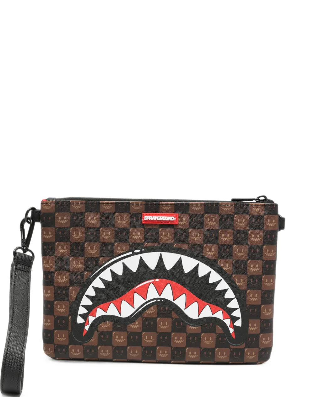 Sprayground Shark Mouth check-print clutch bag - Marrone