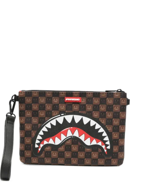 Sprayground Shark Mouth check-print clutch bag