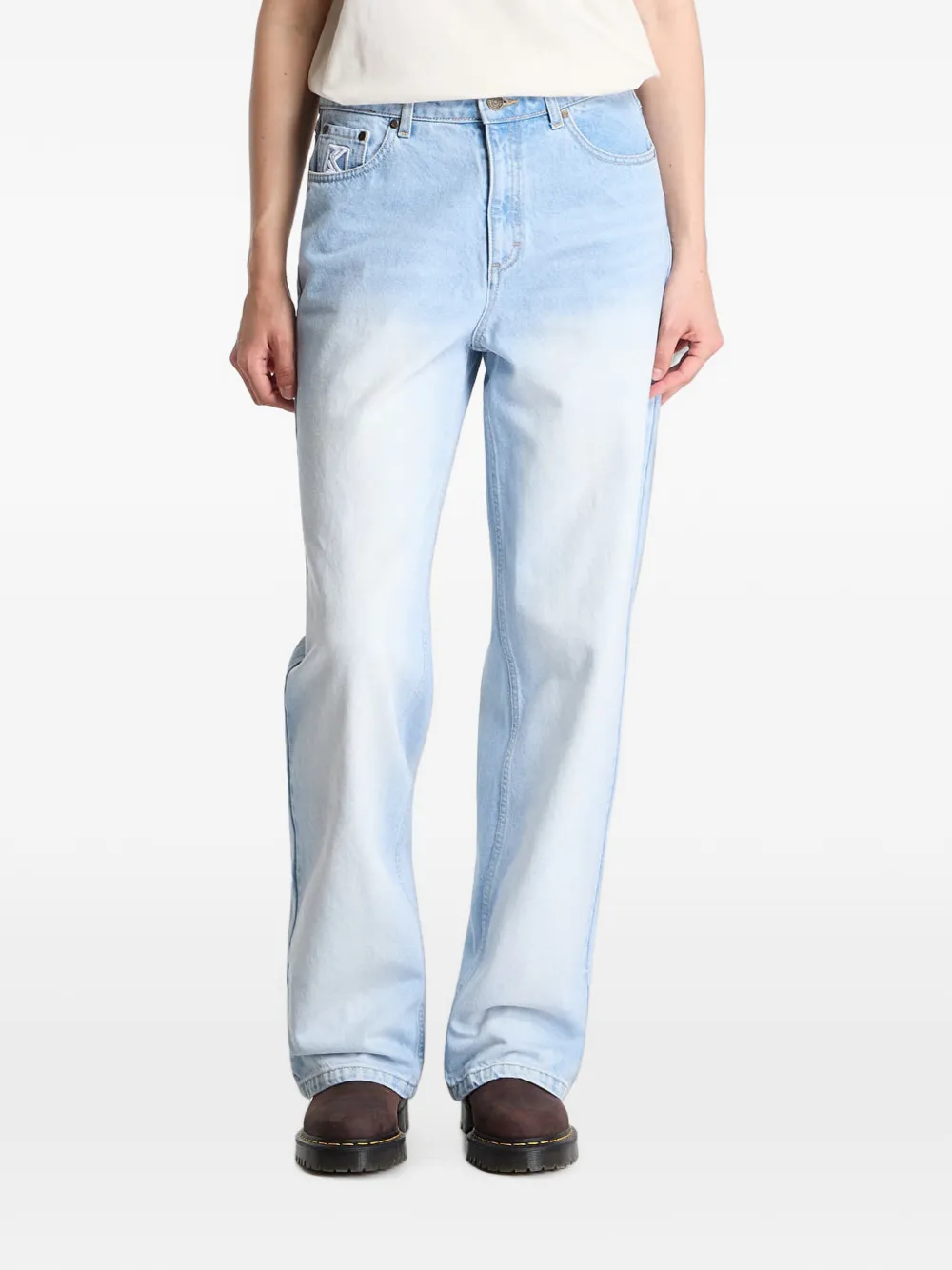 karl kani logo-embroidered faded jeans