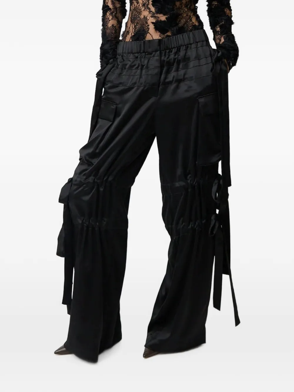 Aknvas The Odin Bow-embellished Ruched Cargo Pants In Black