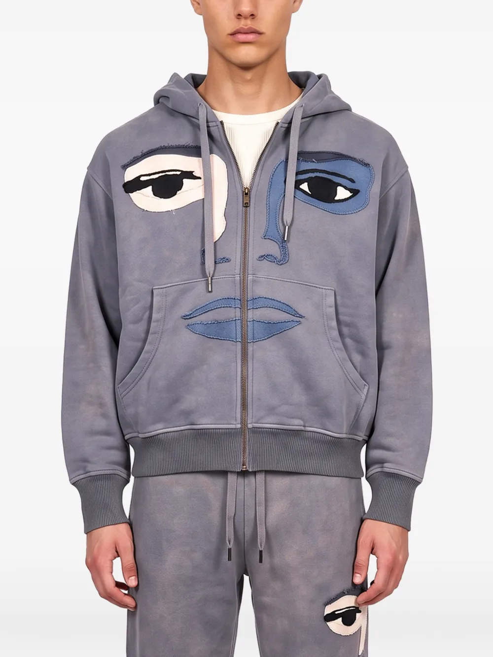 KidSuper Hoodie met rits en gezichtspatchwork Grijs