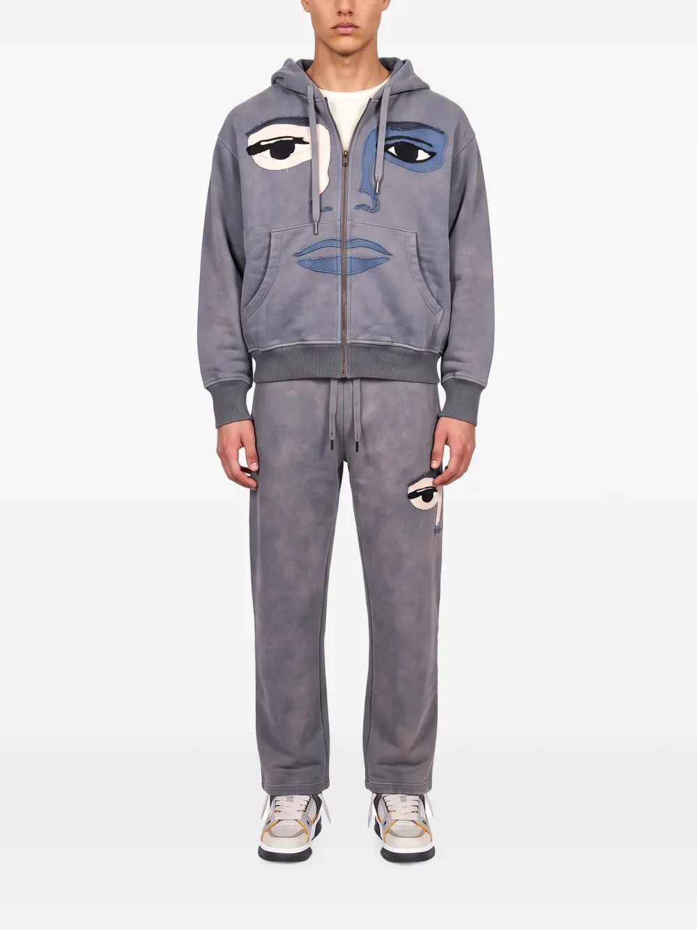 KidSuper Hoodie met rits en gezichtspatchwork Grijs