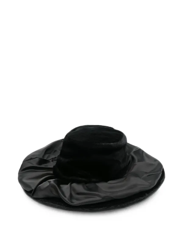 Junya Watanabe Faux-fur Ruched-brim Hat in Black