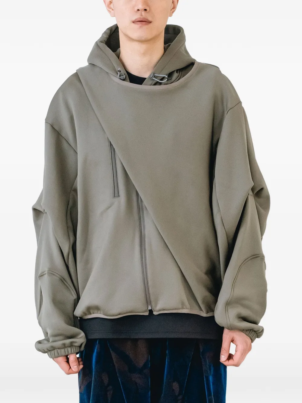 Yoshiokubo Sash layered-design hoodie - Grey