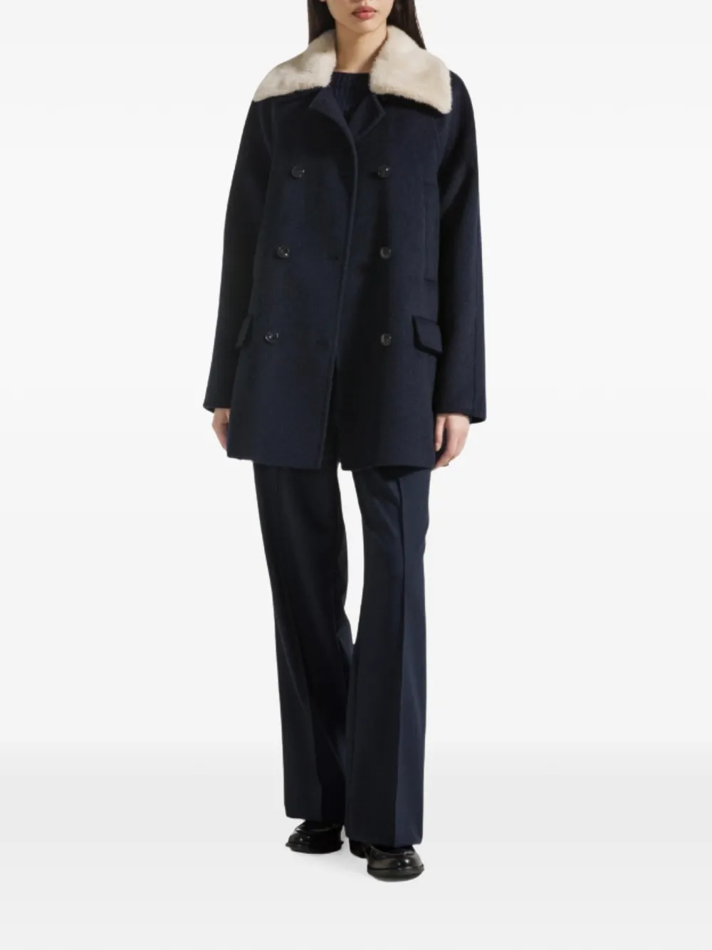 Seventy faux-fur collar double-breasted coat Blauw