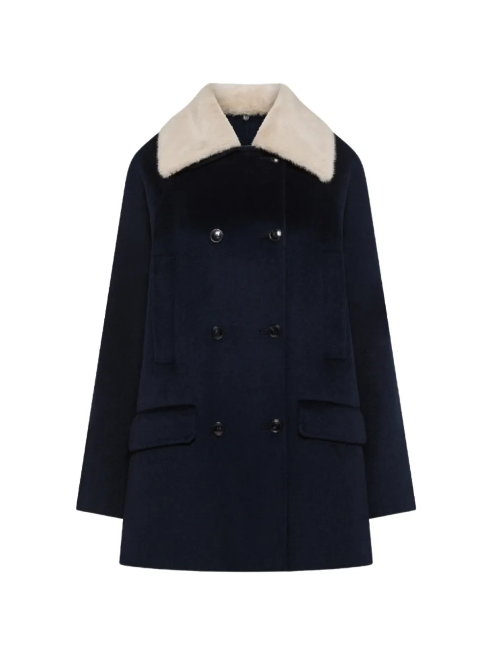 Seventy faux-fur collar double-breasted coat - Blu